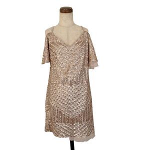Vince Camuto 10 Gold Sequin Cocktail Dress Holiday Party Wedding Bridal Shower